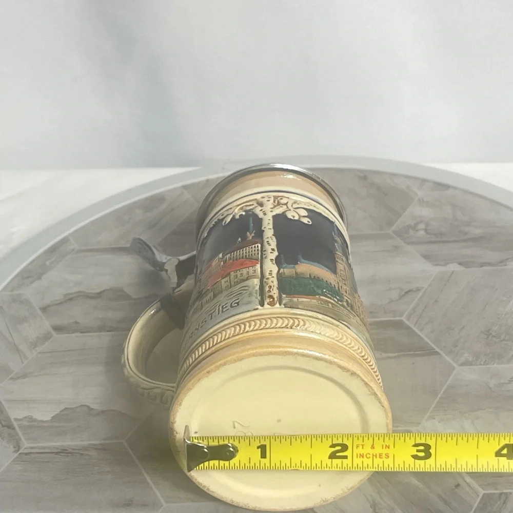 Vintage Hamburg Rathaus Germany Beer Stein Pewter Lid Elbbrücke Jungfernstieg